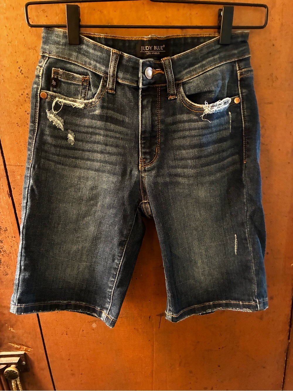Judy Blue Distressed Dark Blue Women's Denim Bermuda Shorts